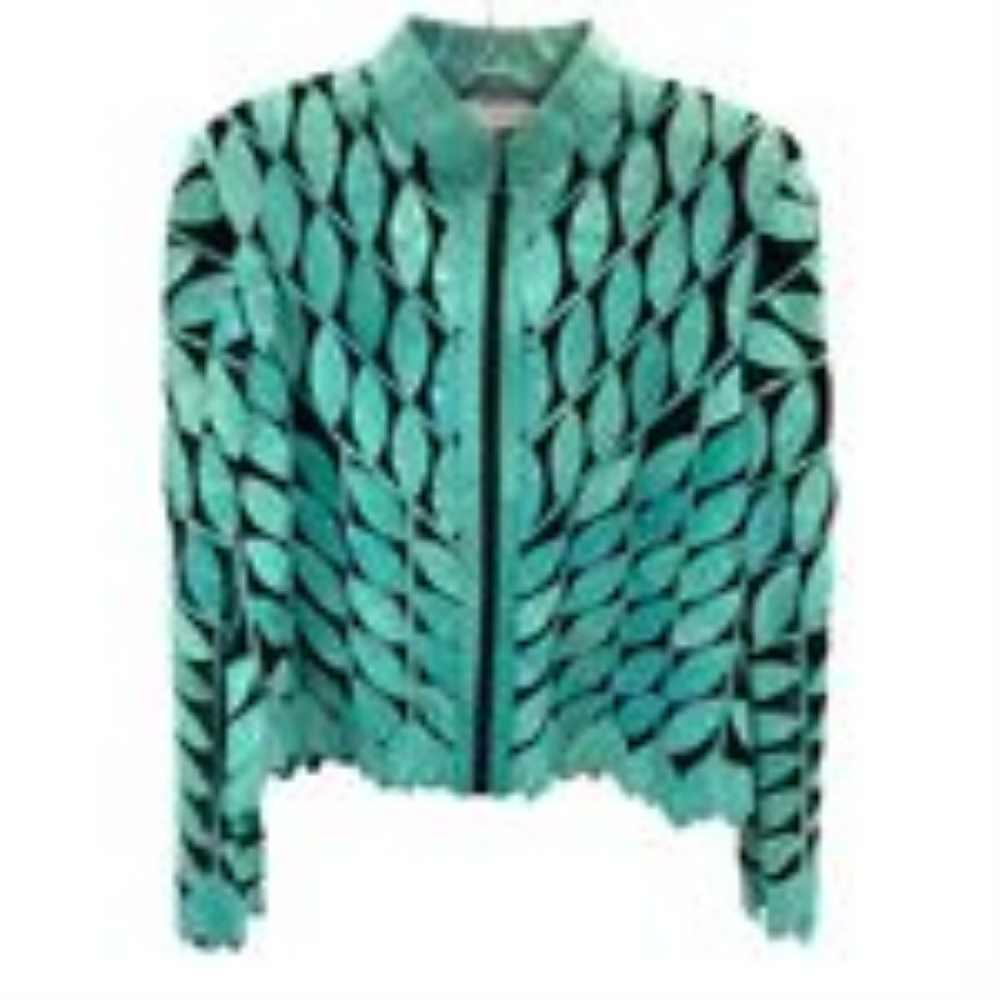 Stillman Studio New York Leather Contemporary Jacket Medium, lambskin teal leath